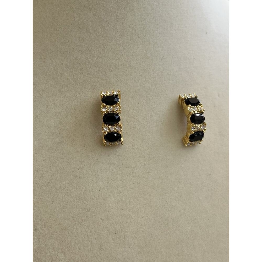 Vintage Roman Gold Tone Earrings, Black & White Rhinestones, Signed